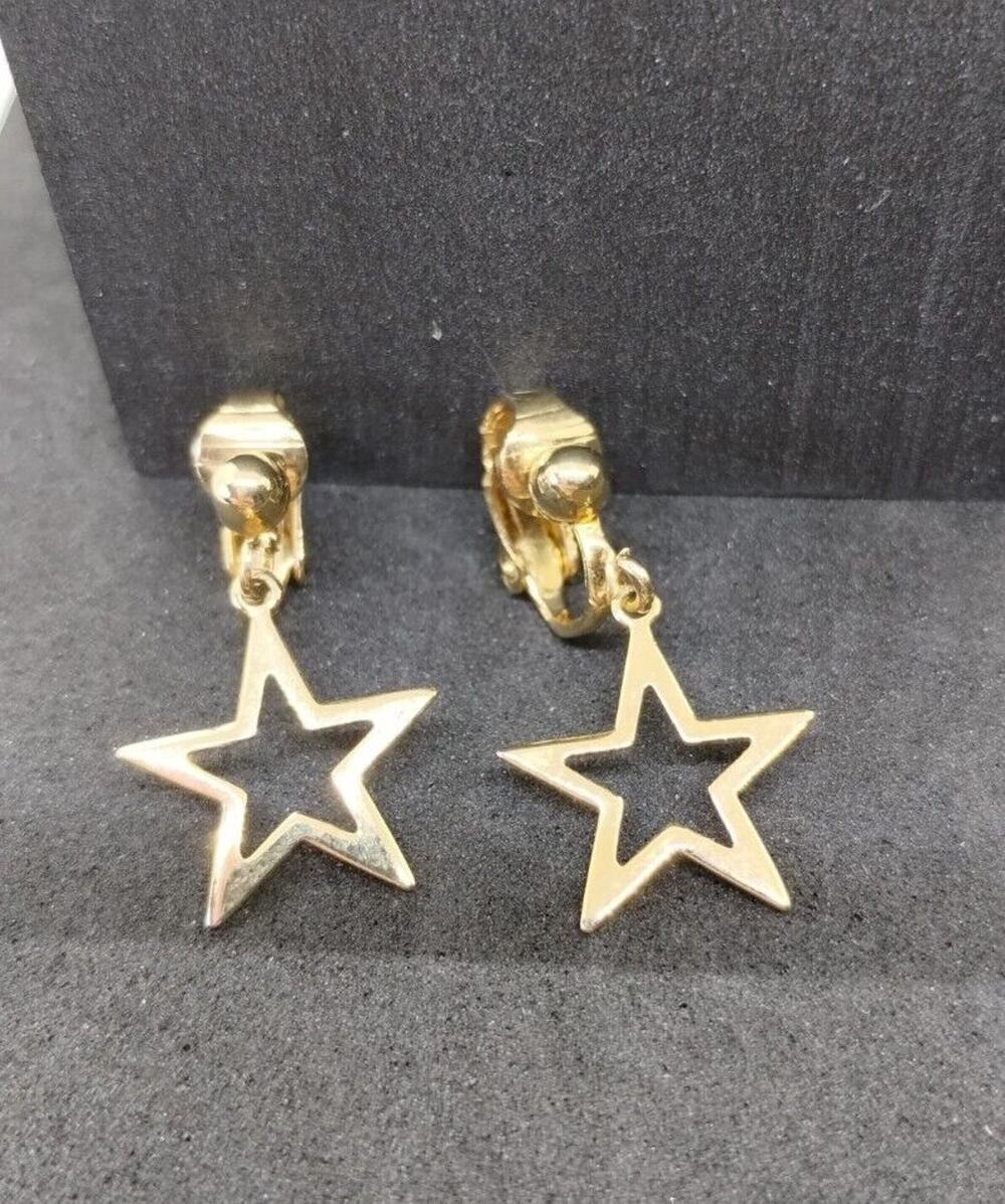 Gold Tone Star Earrings Women's Clip On